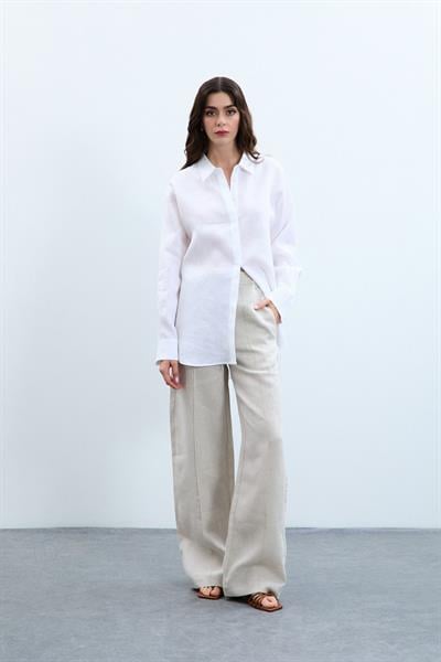 Рубашка оверсайз из 100% льна 10K3576BEYAZ