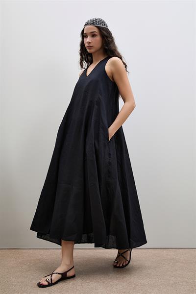 Плиссированное Миди-Платье Из 100% Льна