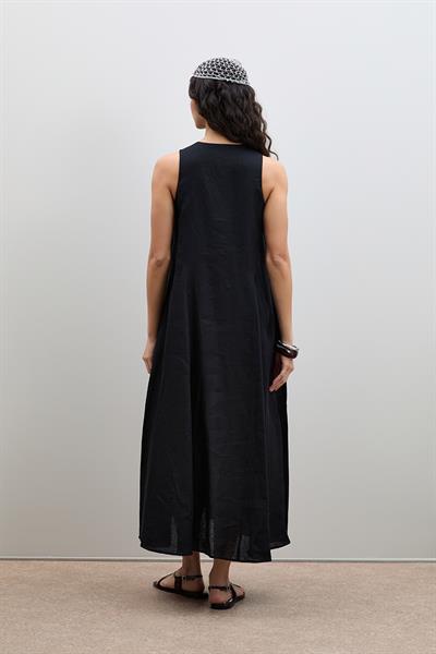 Плиссированное Миди-Платье Из 100% Льна