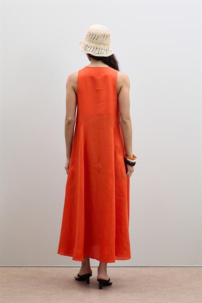 Плиссированное Миди-Платье Из 100% Льна