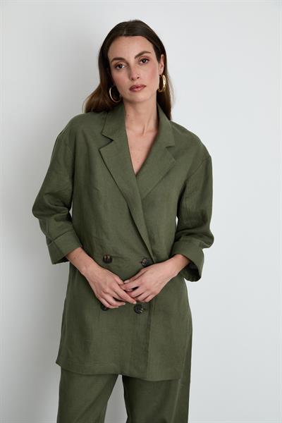 100% Linen Blazer Jacket 10K3698HAKİ