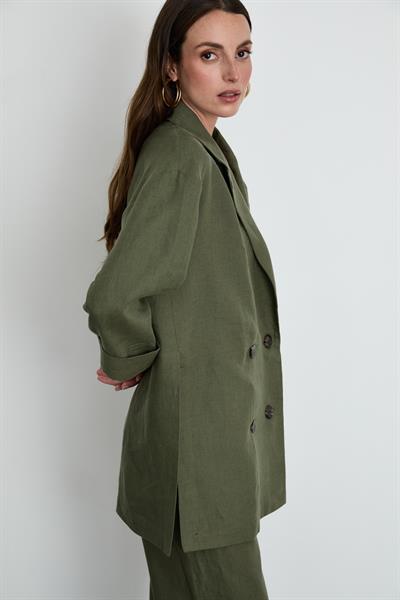 100% Linen Blazer Jacket 10K3698HAKİ