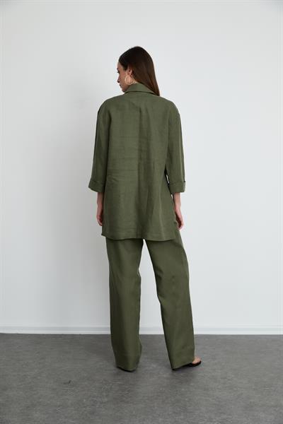 100% Linen Blazer Jacket 10K3698HAKİ