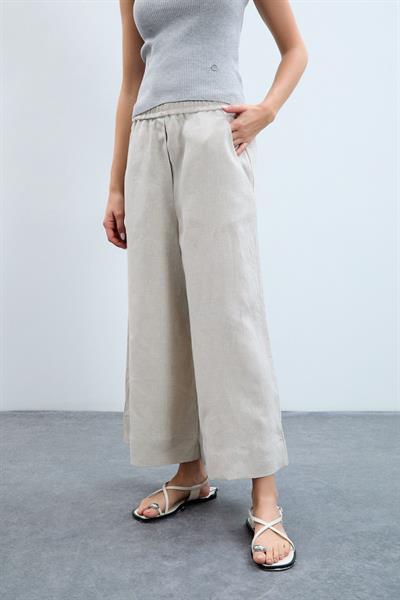 Широкие брюки из 100% льна 10K3578NATURAL