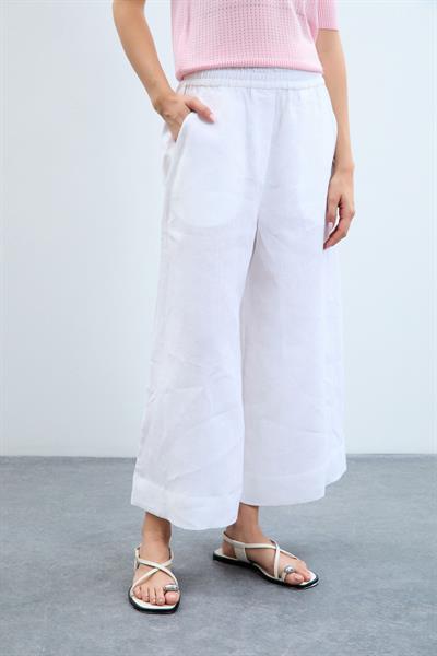 Широкие брюки из 100% льна 10K3578BEYAZ