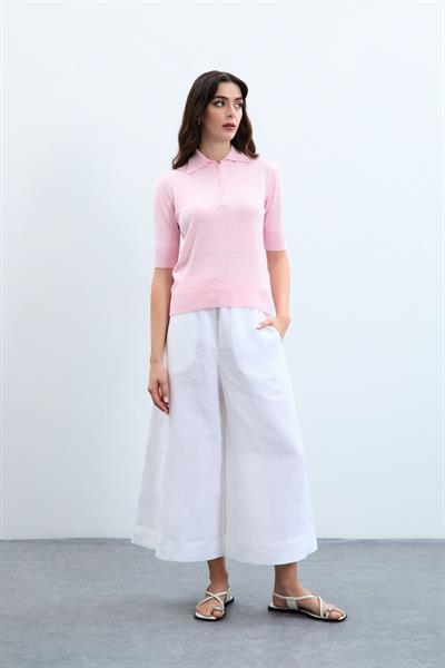 Широкие брюки из 100% льна 10K3578BEYAZ