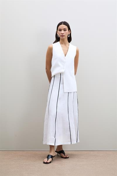 Полосатая Миди-Юбка Из 100% Льна