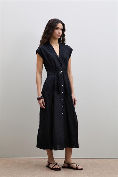 Платье-Рубашка Из 100% Льна С Пуговицами