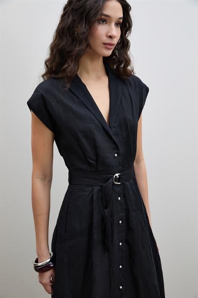 Платье-Рубашка Из 100% Льна С Пуговицами