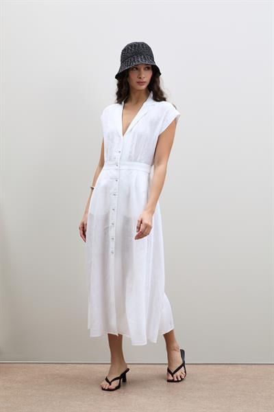 Платье-Рубашка Из 100% Льна С Пуговицами