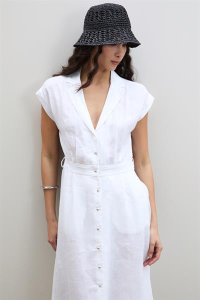 Платье-Рубашка Из 100% Льна С Пуговицами