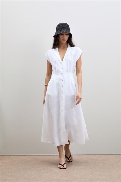 Платье-Рубашка Из 100% Льна С Пуговицами