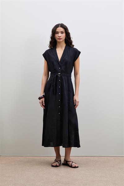 Платье-Рубашка Из 100% Льна С Пуговицами