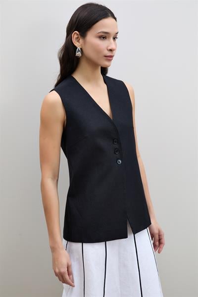 Жилет Из 100% Льна С Пуговицами