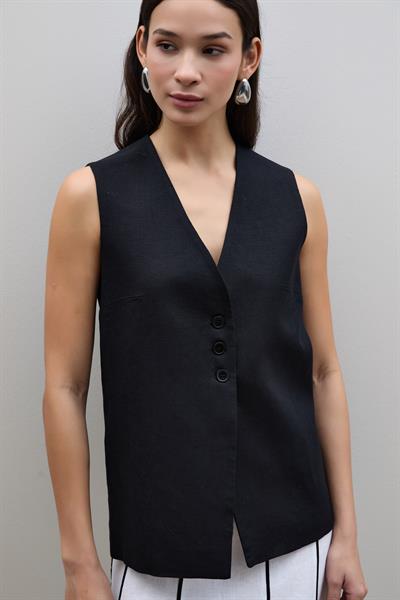Жилет Из 100% Льна С Пуговицами