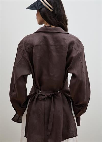 Рубашка Оверсайз Из 100% Льна С Поясом