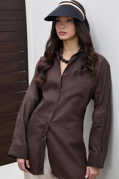 Рубашка Оверсайз Из 100% Льна С Поясом