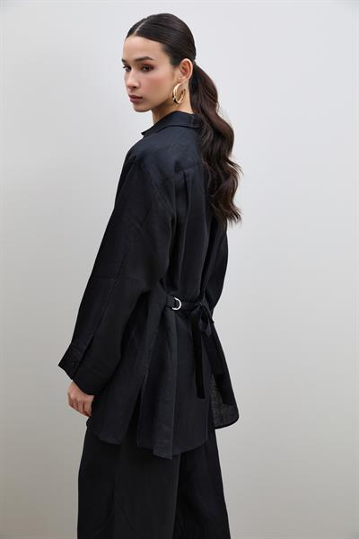 Рубашка Оверсайз Из 100% Льна С Поясом