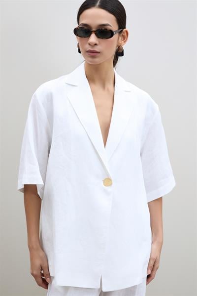 Оверсайз Жакет Из 100% Льна С Пуговицами
