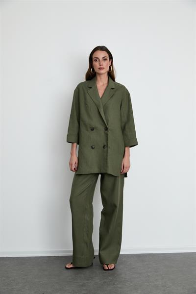 Serianno 100% Linen High-Waisted Trousers 10K3752HAKİ