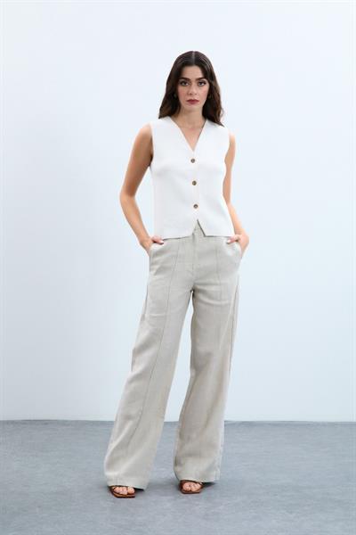 Брюки из 100% льна с высокой талией 10K3590NATURAL