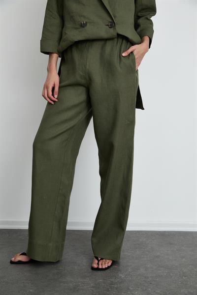 Serianno 100% Linen High-Waisted Trousers 10K3752HAKİ