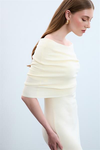 Платье с открытыми плечами из 100% органического хлопка ELB10486KEMİK