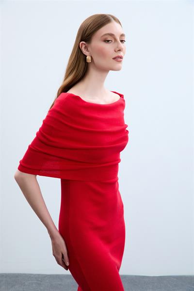 Платье с открытыми плечами из 100% органического хлопка ELB10486KIRMIZI