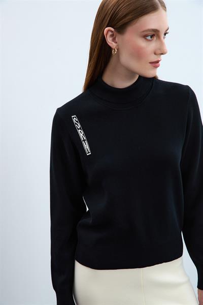 Свитер Из 100% Органического Хлопка С Печатным Декором KZK10650 SİYAH