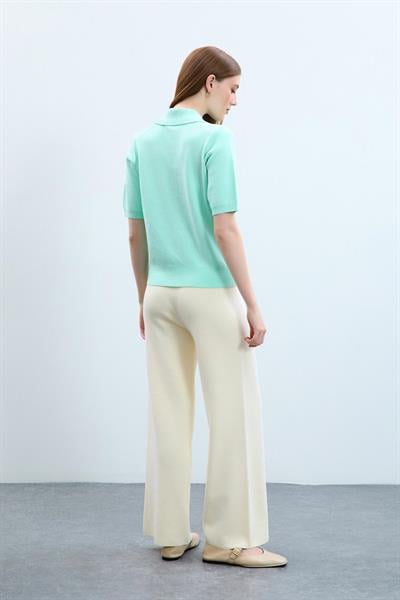 Свитер С Поло Воротником И Печатным Декором Из 100% Органического Хлопка KZK10652 MİNT YEŞİLİ