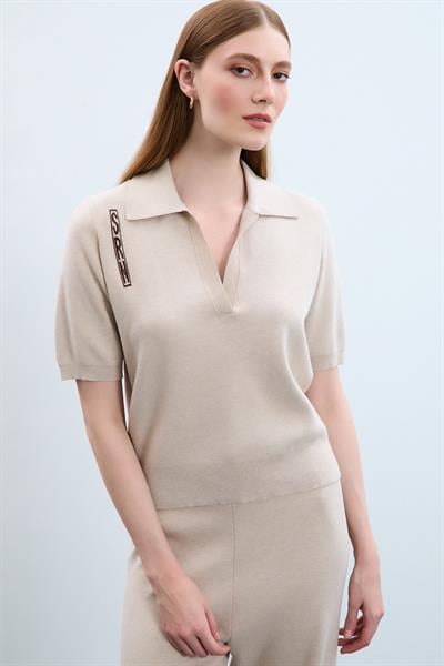 Свитер С Поло Воротником И Печатным Декором Из 100% Органического Хлопка KZK10652 TAŞ