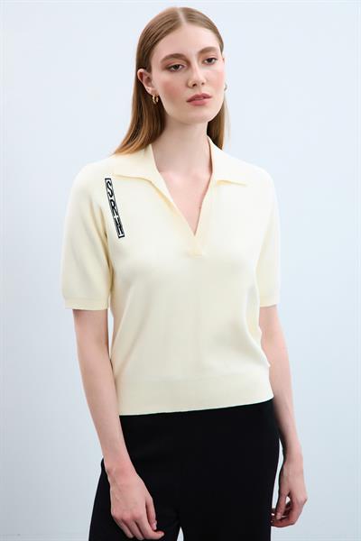 Свитер С Поло Воротником И Печатным Декором Из 100% Органического Хлопка KZK10652 KEMİK