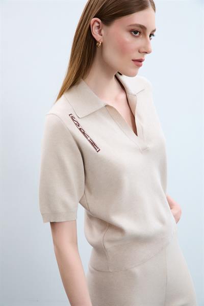 Свитер С Поло Воротником И Печатным Декором Из 100% Органического Хлопка KZK10652 TAŞ