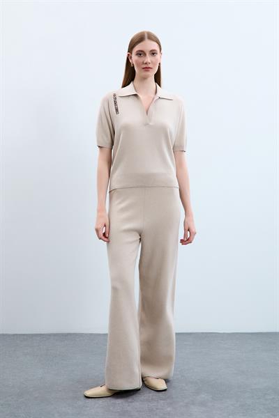 Свитер С Поло Воротником И Печатным Декором Из 100% Органического Хлопка KZK10652 TAŞ