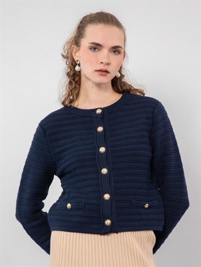Кардиган с пуговицами из 100% органического хлопка HRK8868LACIVERT