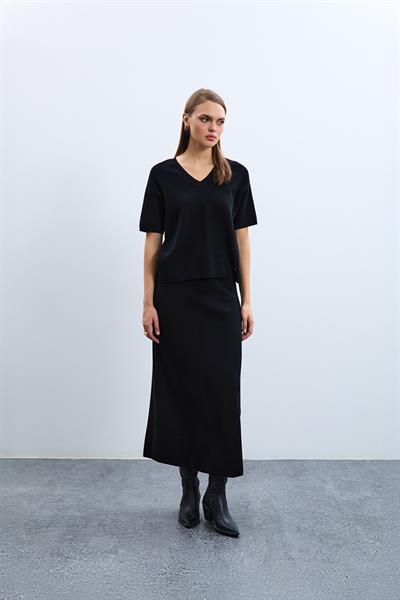 Юбка миди из 100% органического хлопка ETK10986SİYAH