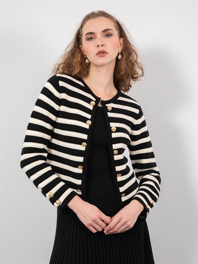 Кардиган в полоску с пуговицами из 100% органического хлопка HRK9460SIYAH