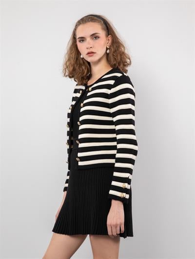 Кардиган в полоску с пуговицами из 100% органического хлопка HRK9460SIYAH