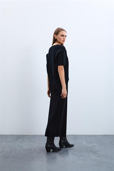 Свитер с V-образным вырезом из 100% органического хлопка KZK10984SİYAH