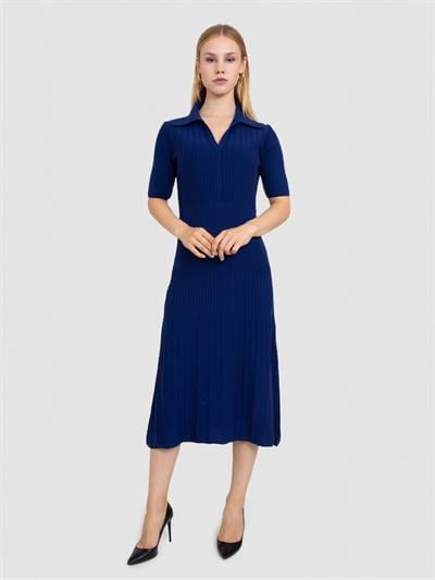 Трикотажное платье в рубчик из 100% органической шерсти ELB8670LACIVERT