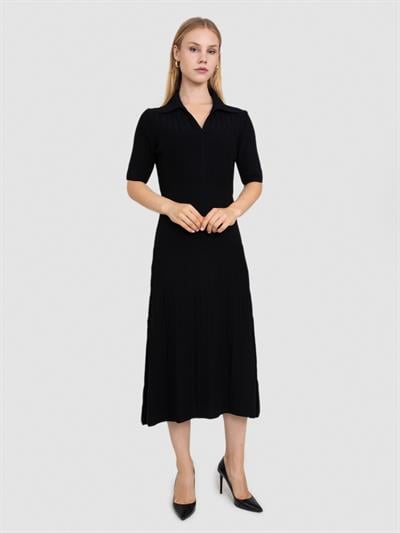 Трикотажное платье в рубчик из 100% органической шерсти ELB8670SIYAH