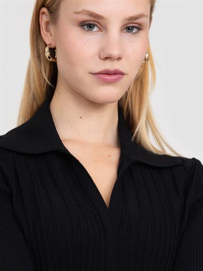 Трикотажное платье в рубчик из 100% органической шерсти ELB8670SIYAH