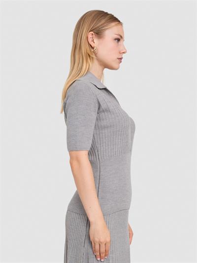Трикотажный свитер в рубчик из 100% органической шерсти KZK8676GRI MELANJ