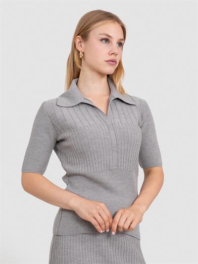 Трикотажный свитер в рубчик из 100% органической шерсти KZK8676GRI MELANJ