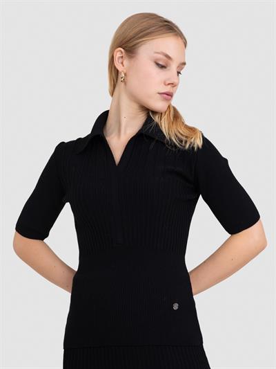 Трикотажный свитер в рубчик из 100% органической шерсти KZK8676SIYAH