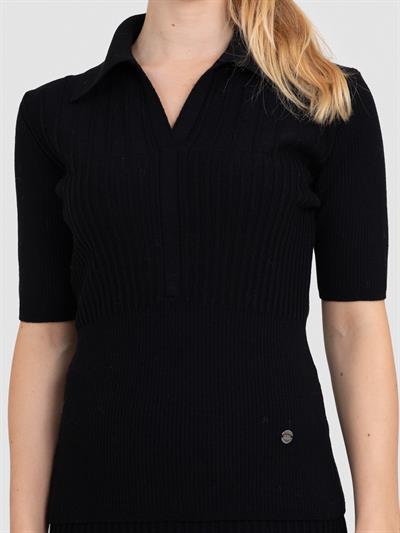 Трикотажный свитер в рубчик из 100% органической шерсти KZK8676SIYAH