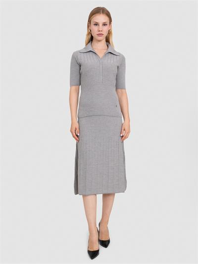 Трикотажный свитер в рубчик из 100% органической шерсти KZK8676GRI MELANJ