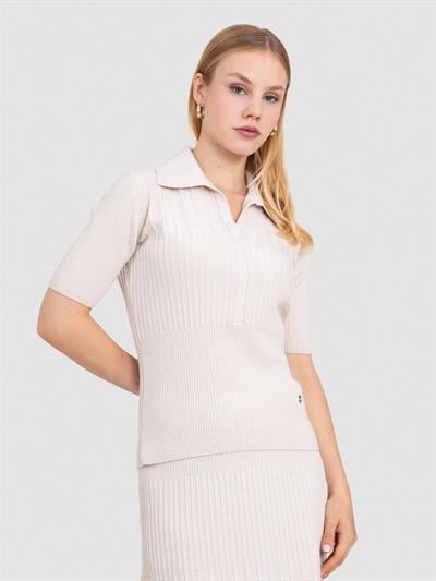 Трикотажный свитер в рубчик из 100% органической шерсти KZK8676TAŞ