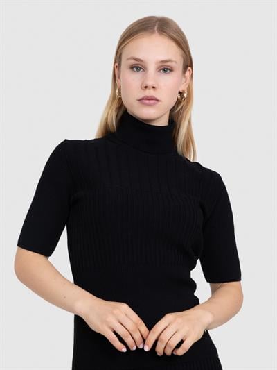 Свитер с высоким воротником из 100% органической шерсти KZK8678SIYAH