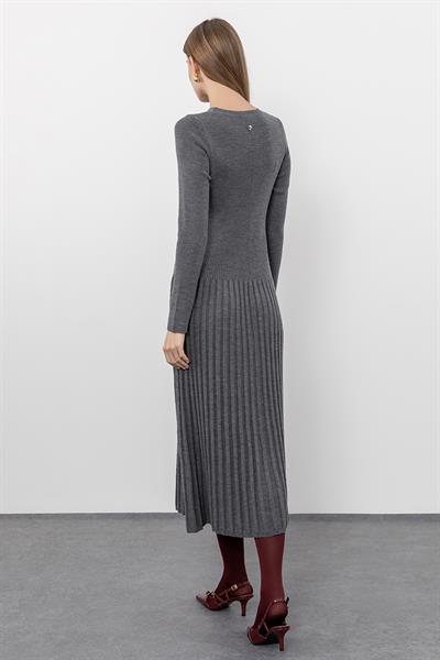 Вельветовое платье из 100% органической шерсти ELB9764GRİ